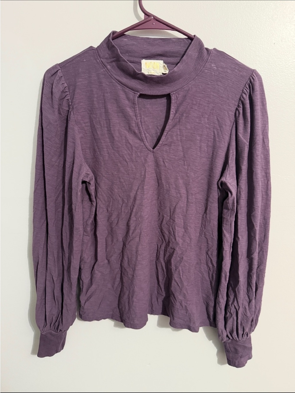 Nation LTD Top Womens Small Keyhole Mock Neck Long Sleeve Purple Cotton